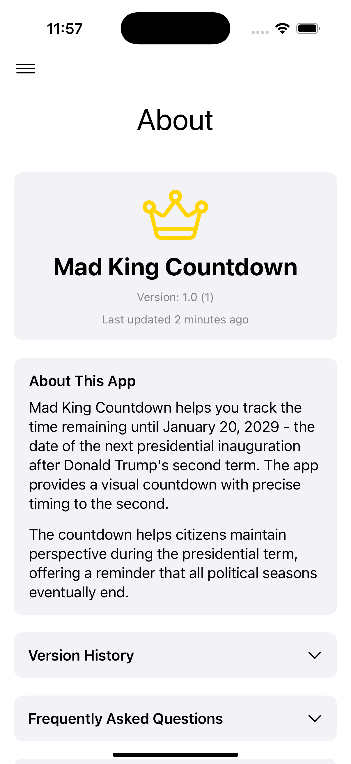Mad King Countdown About Screen