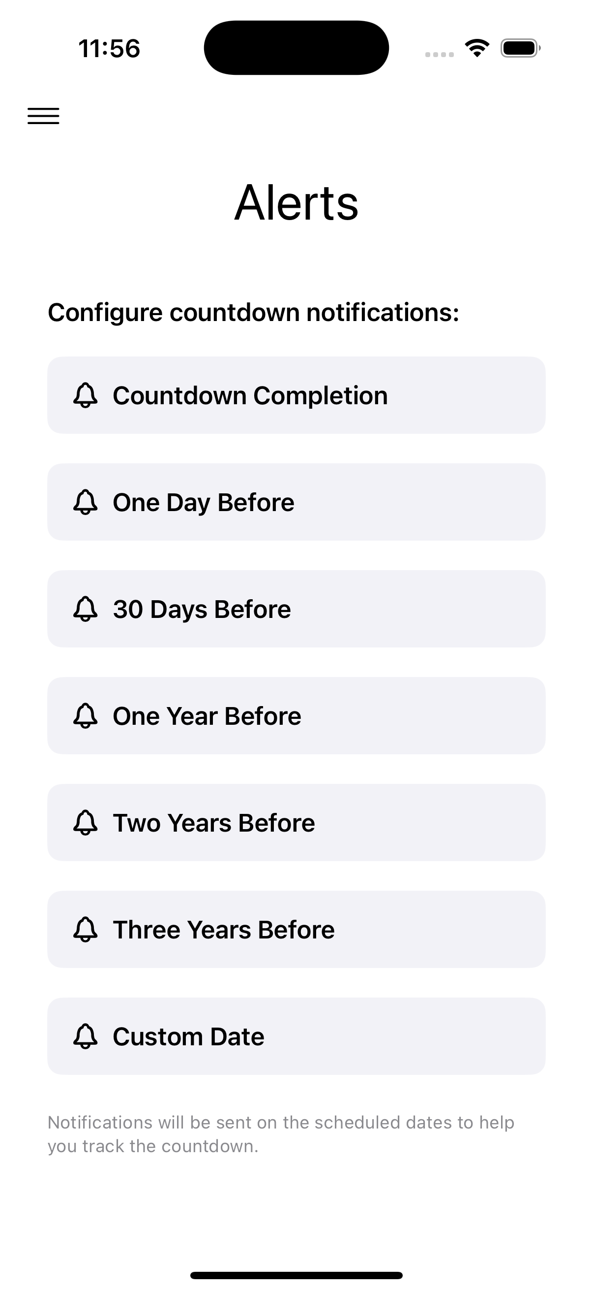 Mad King Countdown Alerts Screen