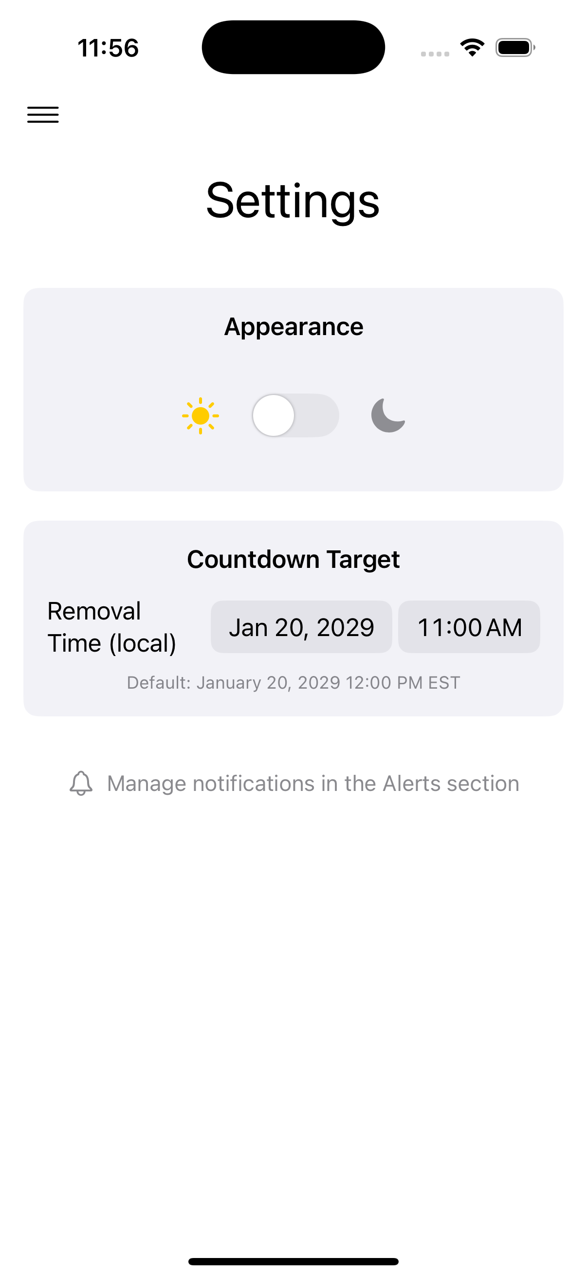 Mad King Countdown Settings Screen